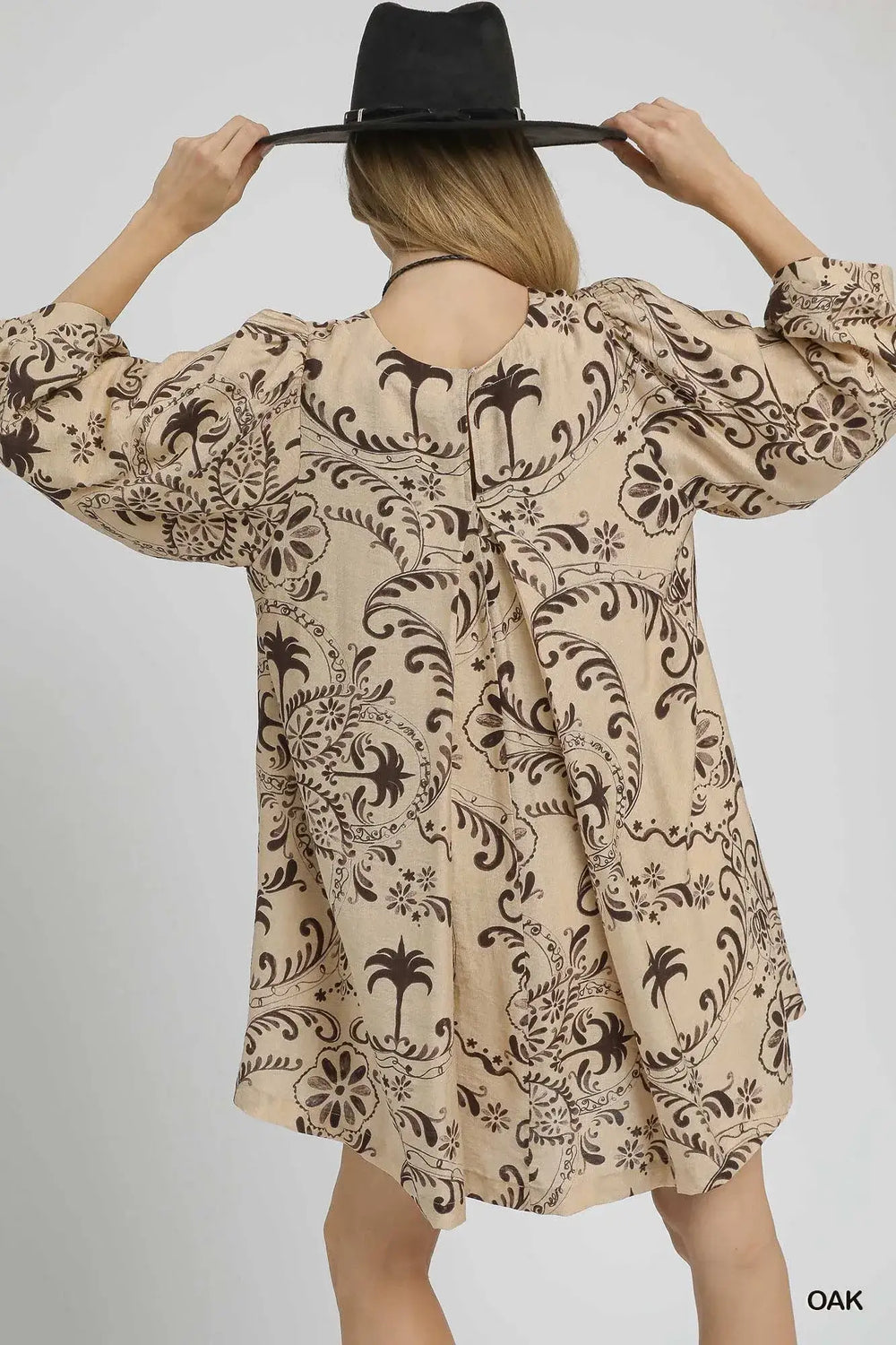 Oak Brown Boho Printed Balloon Sleeve Mini Dress, Dresses, $ 62.00, A Moment Of Now™