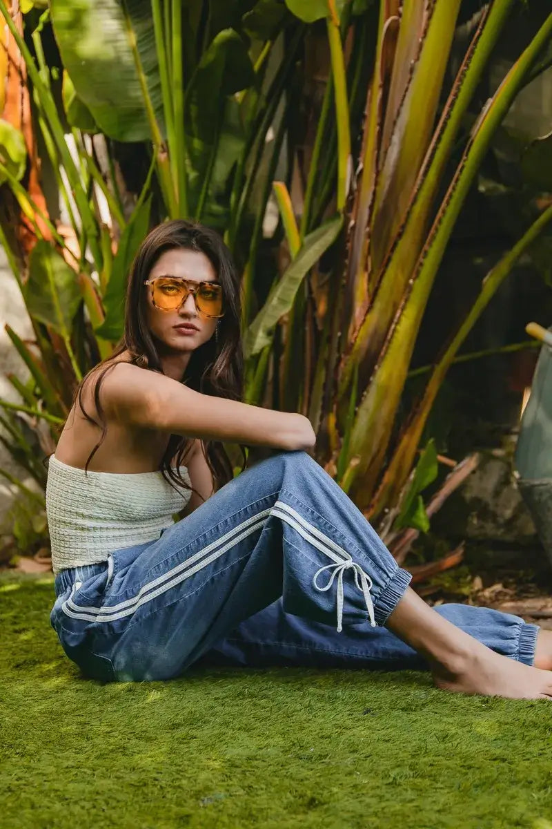 BiBi Striped Tape Jeans - Comfort Meets Style, , $ 65.00, A Moment Of Now™