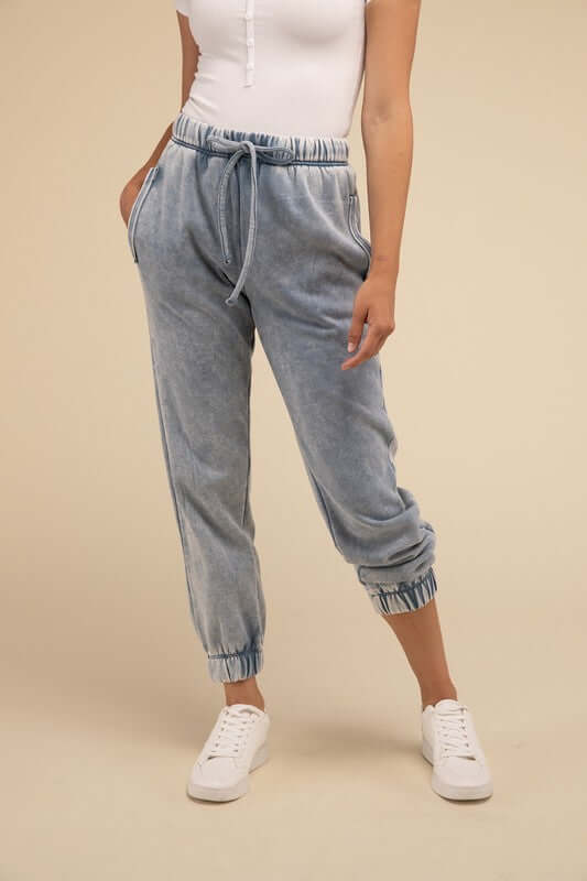 Women's Acid Wash Fleece Sweatpants Joggers with Pockets USA Boutique, ZENANA, $ 35.00