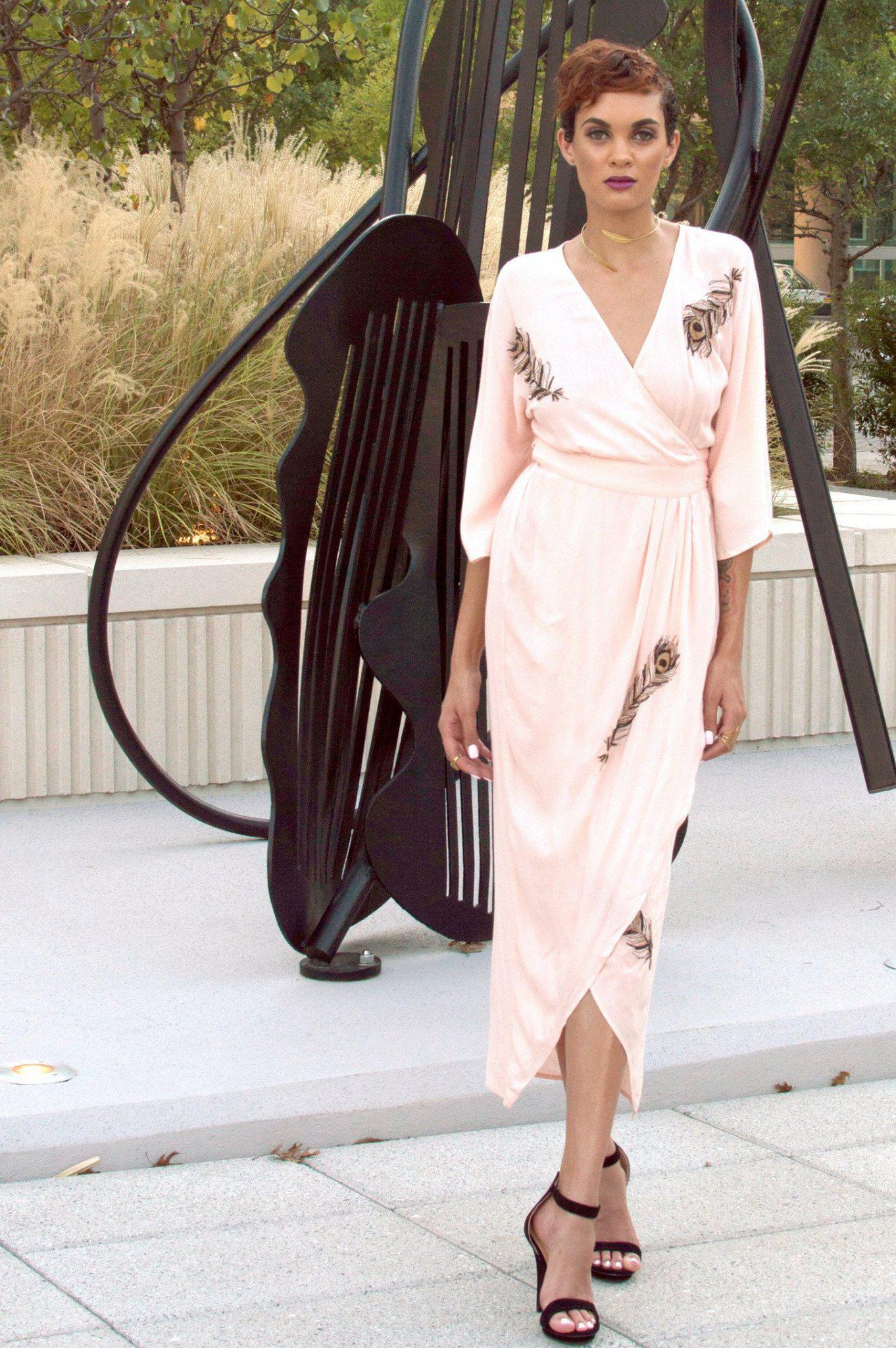 Beaded Peacock Feather Maxi Wrap in Blush | Boutique In USA, Dresses, $ 218.00, A Moment Of Now™