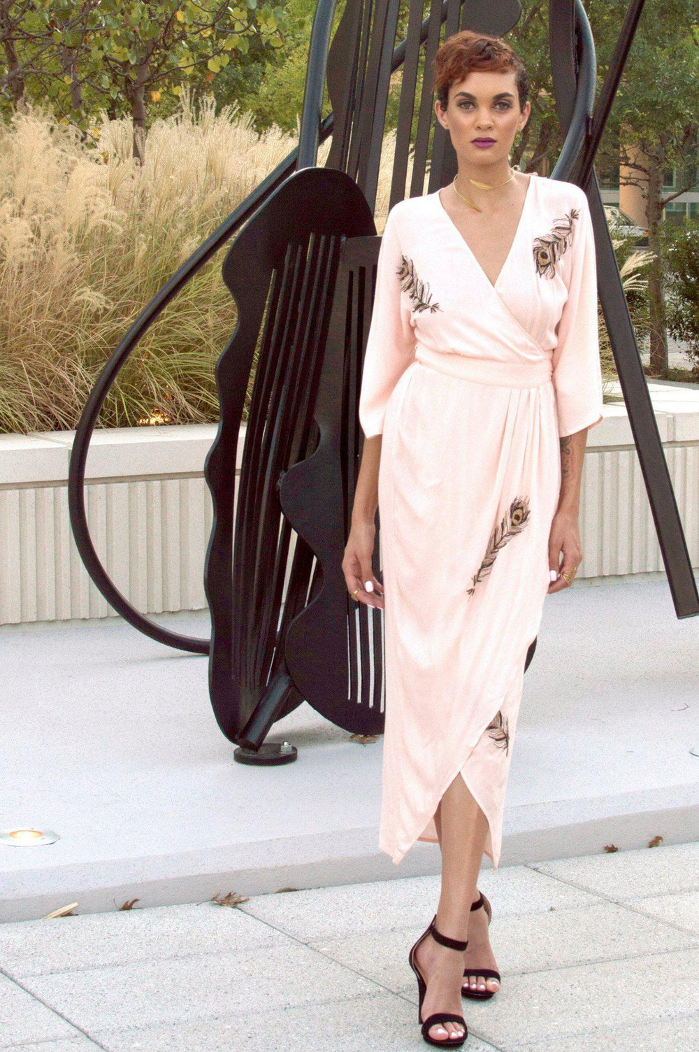 Beaded Peacock Feather Maxi Wrap in Blush | Boutique In USA, Dresses, $ 218.00, A Moment Of Now™