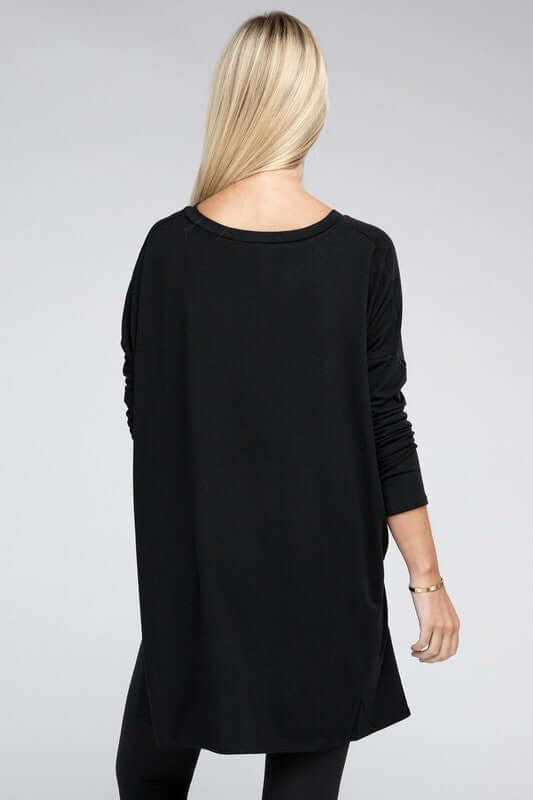 Dolman Long Sleeve V-Neck Side Slit Hi-Low Hem Top, ZENANA, $ 19.00