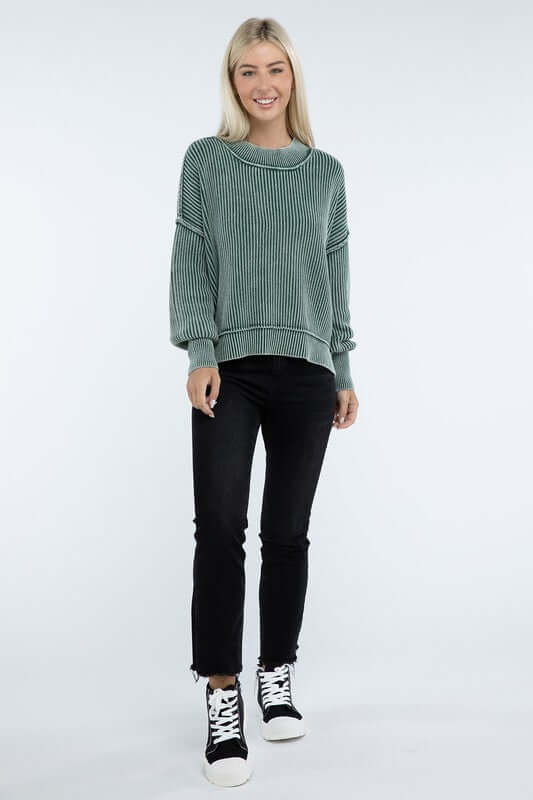 Washed Side Slit Oversized Cropped Sweater, ZENANA, $ 55.00