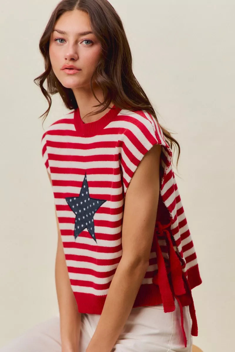 Stripe Star Patch 4th Of July Side Tie Vest Top | Boutique In USA, Vests, $ 49.00, A Moment Of Now™
