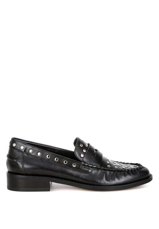 Oglavia Studs Embellished Leather Loafers - Bold Style, Loafers, $ 109.00, A Moment Of Now™