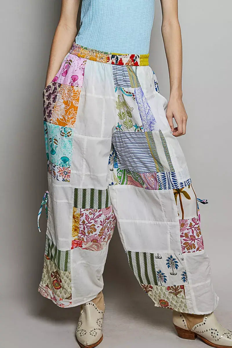 Ivory Printed Patchwork Wide Leg Pants Boho Fashion, Pants, $ 65.00, A Moment Of Now™