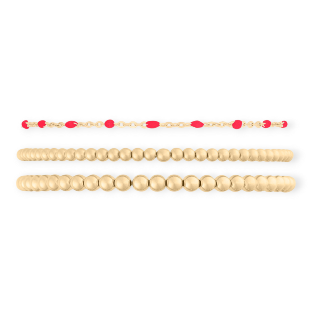 Red Daisy Juno Triple Bracelet Stack | 14K Gold Filled, Bracelets, $ 143.00, A Moment Of Now™
