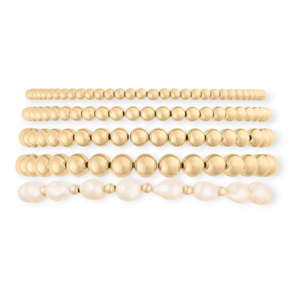 Baroque Pearl Juno Five Bracelet Stack | 14K Gold Filled, Bracelets, $ 320.00, A Moment Of Now™