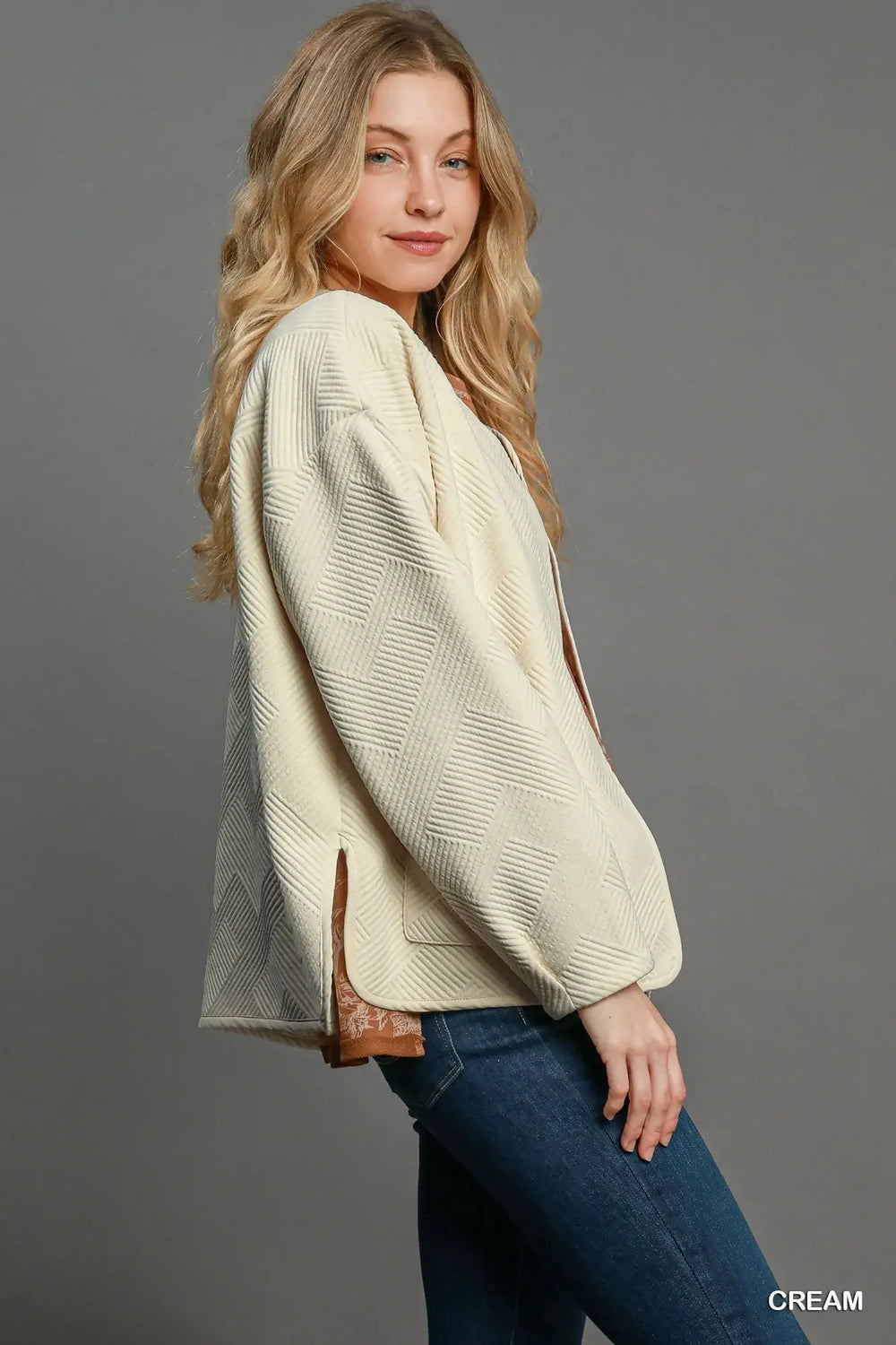 Cream White Textured Jacquard Jacket - Elegant Style, Jackets, $ 59.00, A Moment Of Now™