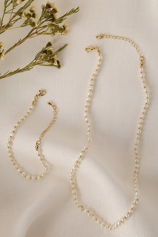 Shop Womens Natural Pearl Gold Tone Bracelet And Necklace Jewelry Set , jewelry Sets, USA Boutique