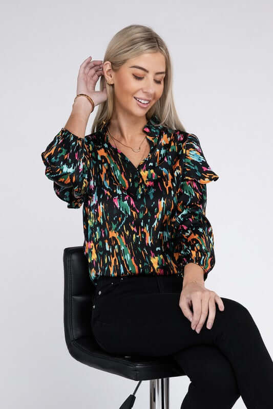 Multicolor Print Ruffle Blouse, Nuvi Apparel, $ 45.95