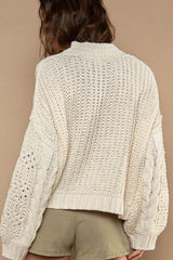 Women's Cream White Mock Neck Cable Knit Sweater | USA Boutique, POL, $ 58.00