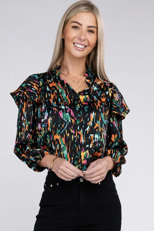 Multicolor Print Ruffle Blouse, Nuvi Apparel, $ 45.95