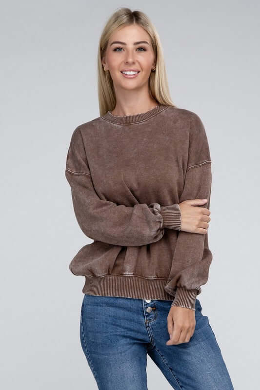 Women's Acid Wash Fleece Oversized Pullover Sweatshirt | USA Boutique, ZENANA, $ 39.00