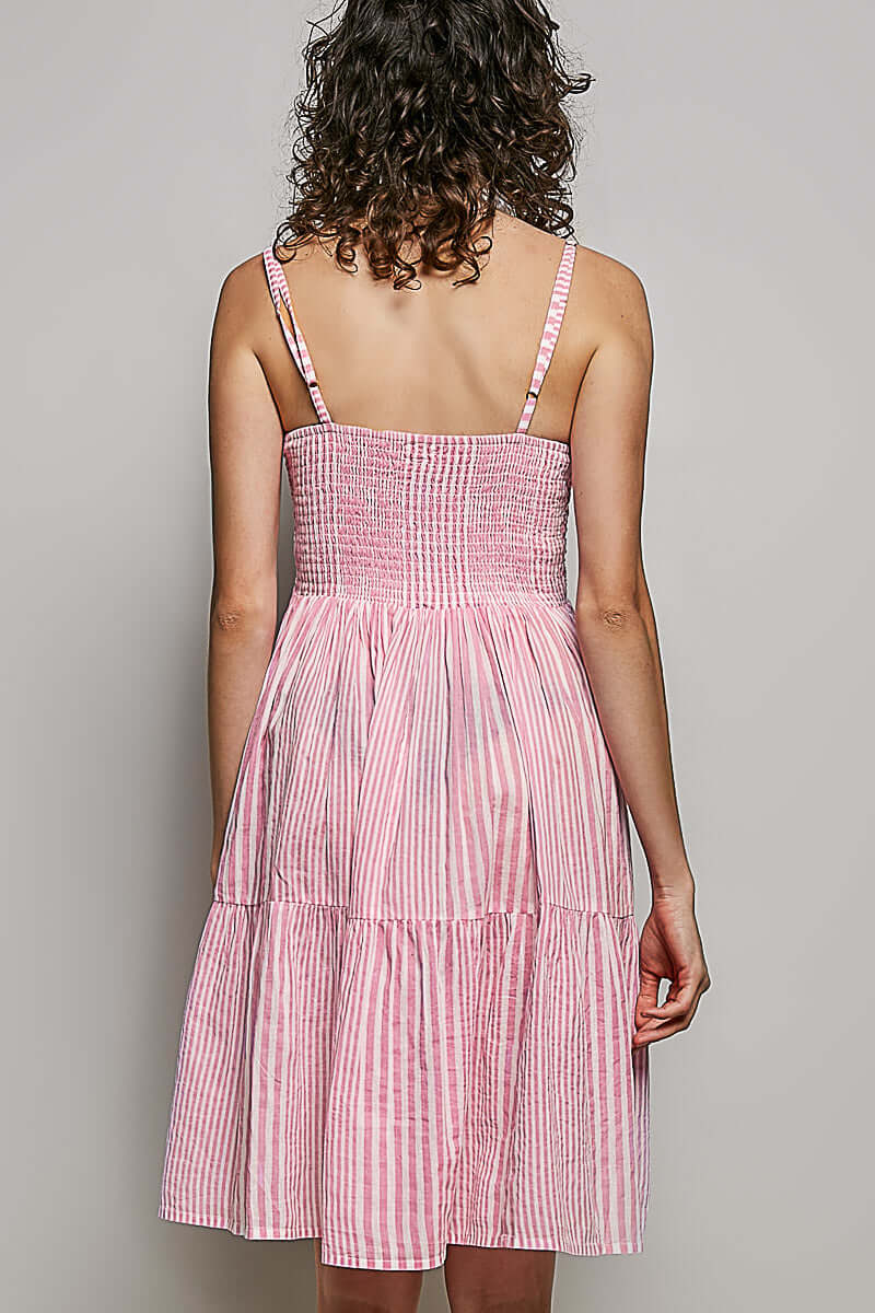 Pink Striped Smocked Embroidered Mini Dress | Boho Fashion Clothing, Dresses, $ 60.00, A Moment Of Now™
