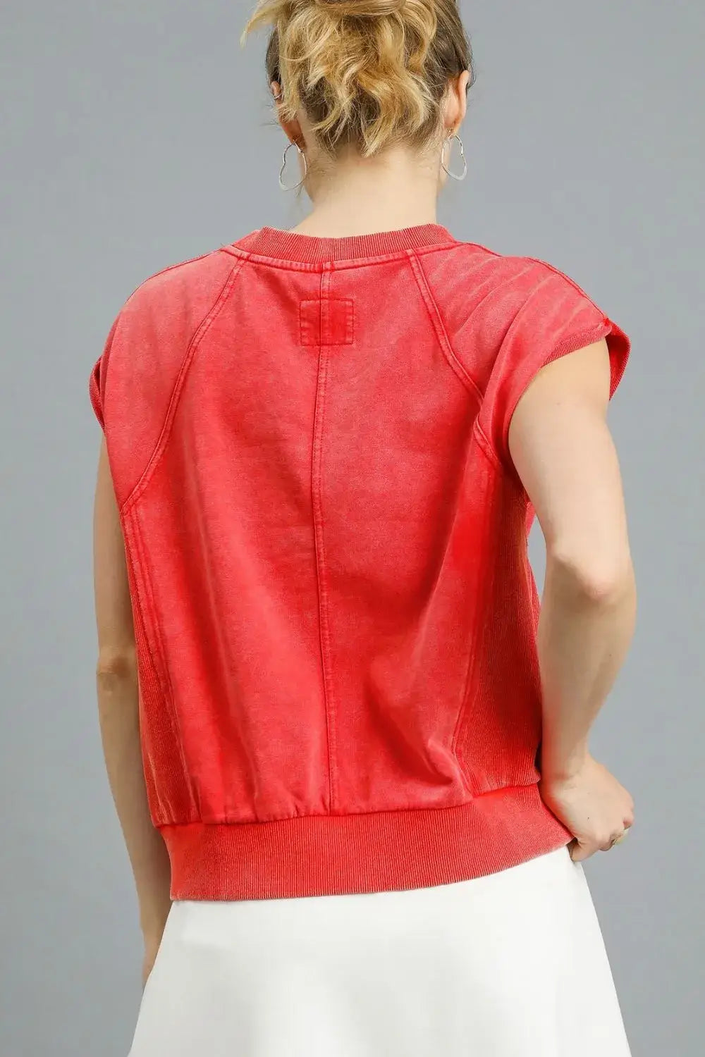 Red Round Neck Cap Sleeve Sweatshirt Top, Sweatshirts, $ 55.00, A Moment Of Now™