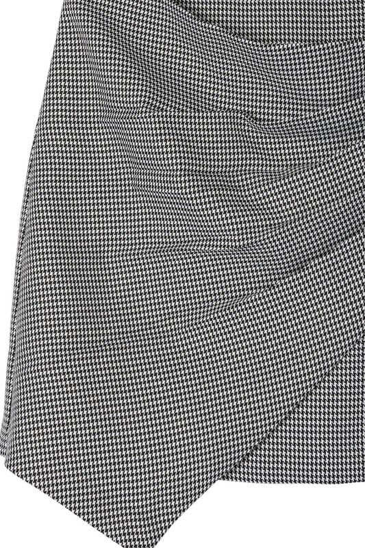 Black Hound Tooth Checkers Shirred Wrap Skirt