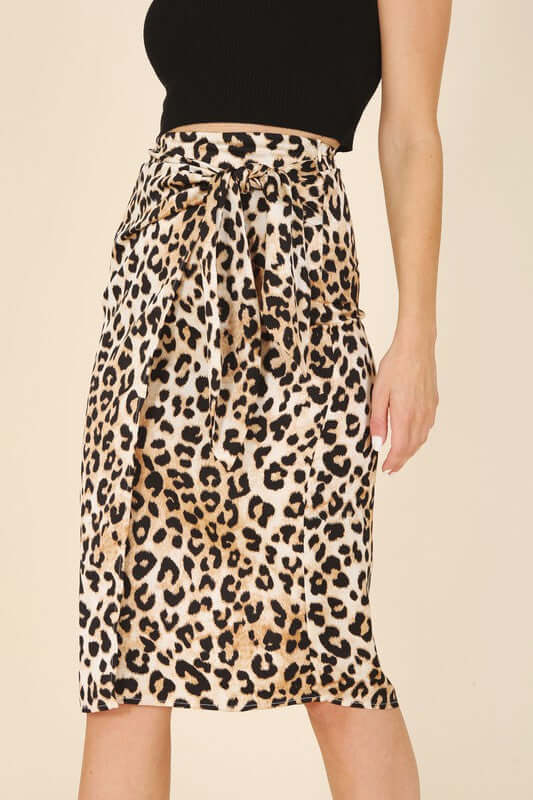 Brown Satin Leopard Tie Skirt, Lilou, $ 30.95