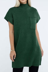 Women's Mock Neck Short Sleeve Mini Sweater Dress with Pocket, ZENANA, $ 55.00