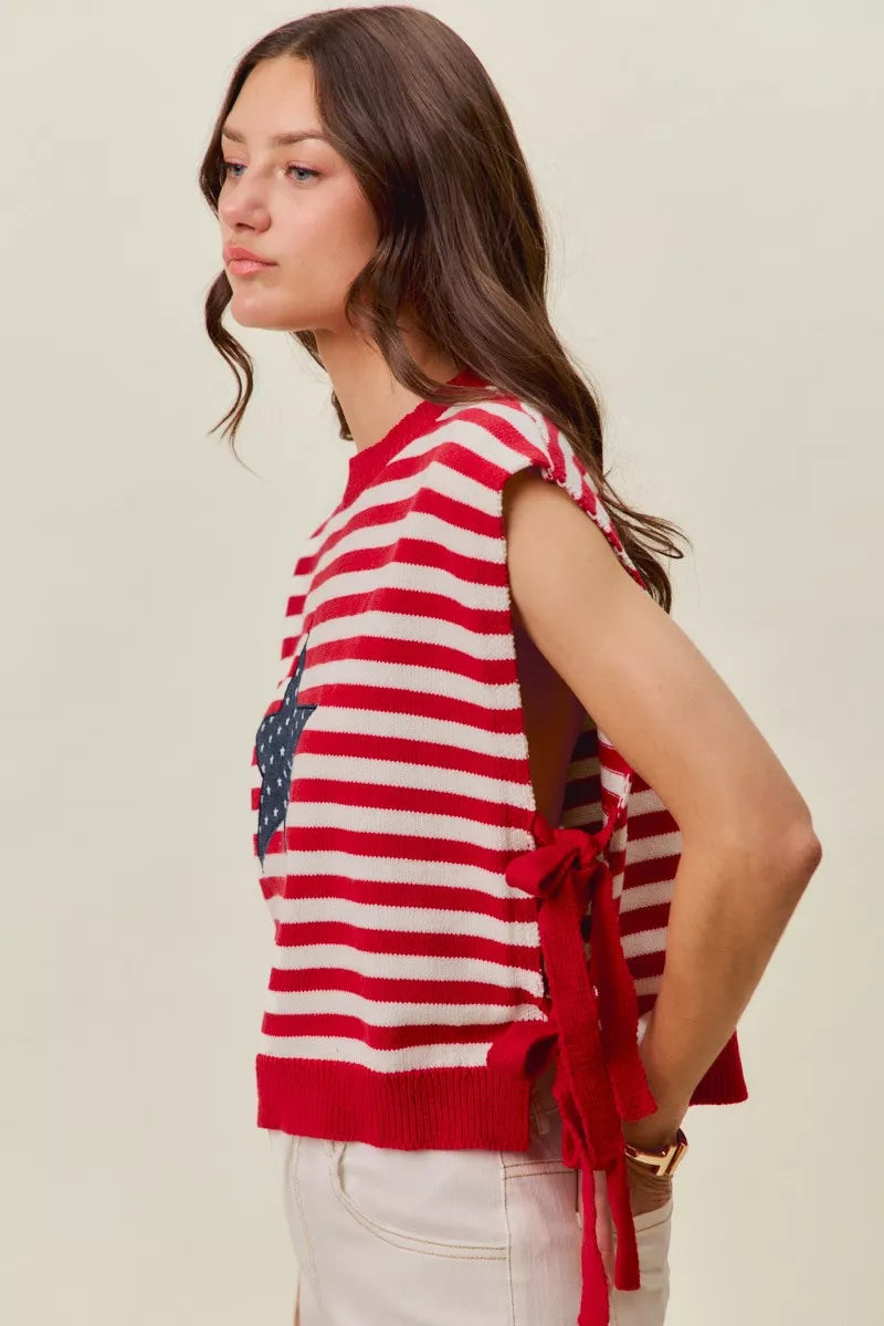 Stripe Star Patch 4th Of July Side Tie Vest Top | Boutique In USA, Vests, $ 49.00, A Moment Of Now™