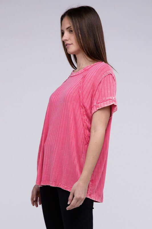 Ribbed Raglan Dolman Sleeve Boat-Neck Top, ZENANA, $ 29.95