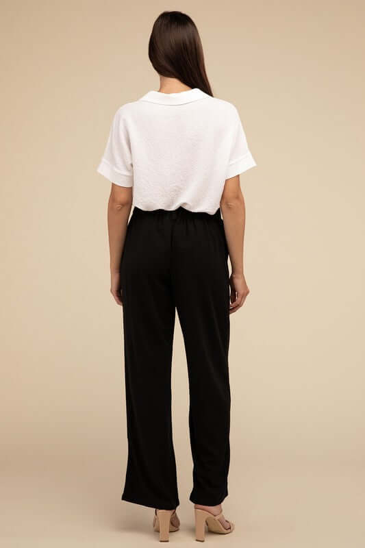 Waffle Elastic Waistband Trouser Pants, Lilou, A Moment Of Now