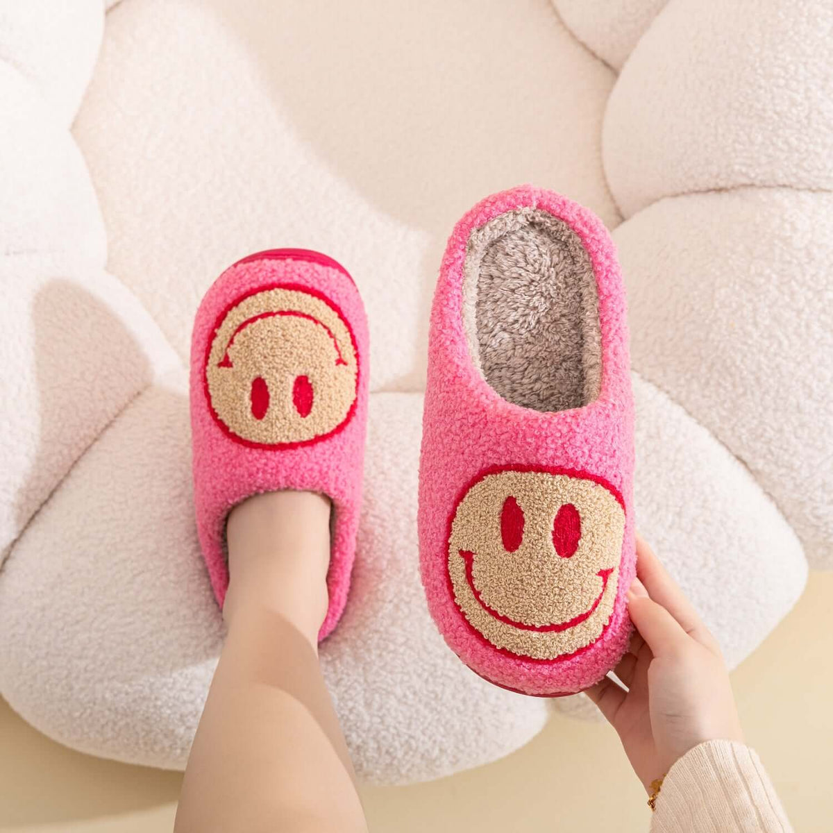 Women's Fuchsia Melody Smiley Face Slip-on Slippers USA Boutique, Trendsi, $ 28.00