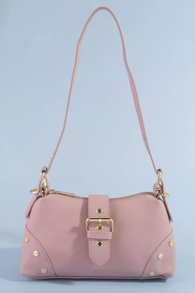 Studded Saffiano Buckle Strap Shoulder Bag | Boutique In USA, Shoulder Bags, $ 33.00, A Moment Of Now™