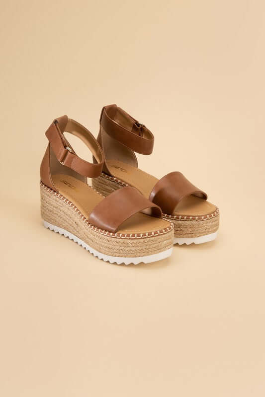 TUCKIN-S Tan Brown Platform Wedges Sandals