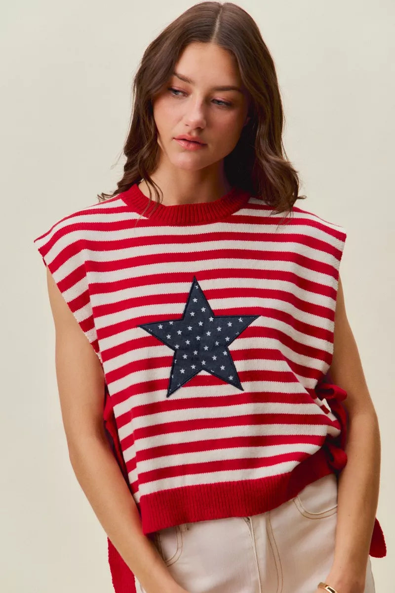 Stripe Star Patch 4th Of July Side Tie Vest Top | Boutique In USA, Vests, $ 49.00, A Moment Of Now™