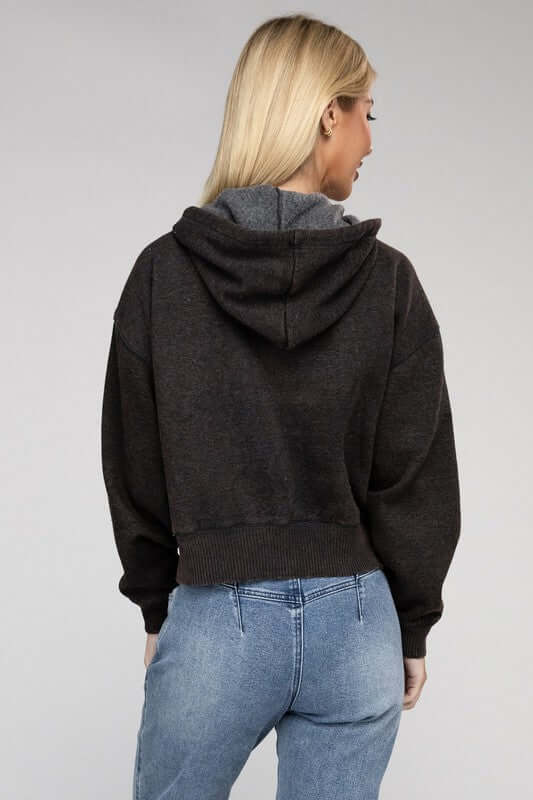 Acid Wash Fleece Cropped Zip-Up Hoodie, ZENANA, $ 49.95