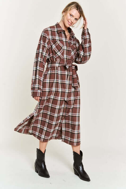 PLAID PRINT COLLAR LONG SHIRT DRESS PLUS, Jade By Jane, $ 69.00