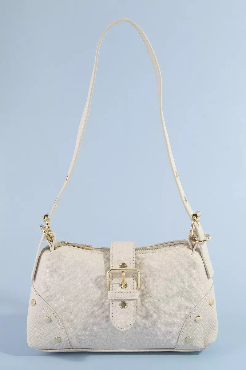 Studded Saffiano Buckle Strap Shoulder Bag | Boutique In USA, Shoulder Bags, $ 33.00, A Moment Of Now™