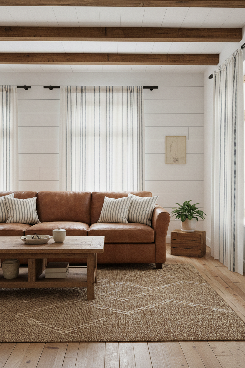 Blue Striped Sheer Curtain Panel — Coastal Linen-Look Window Curtain