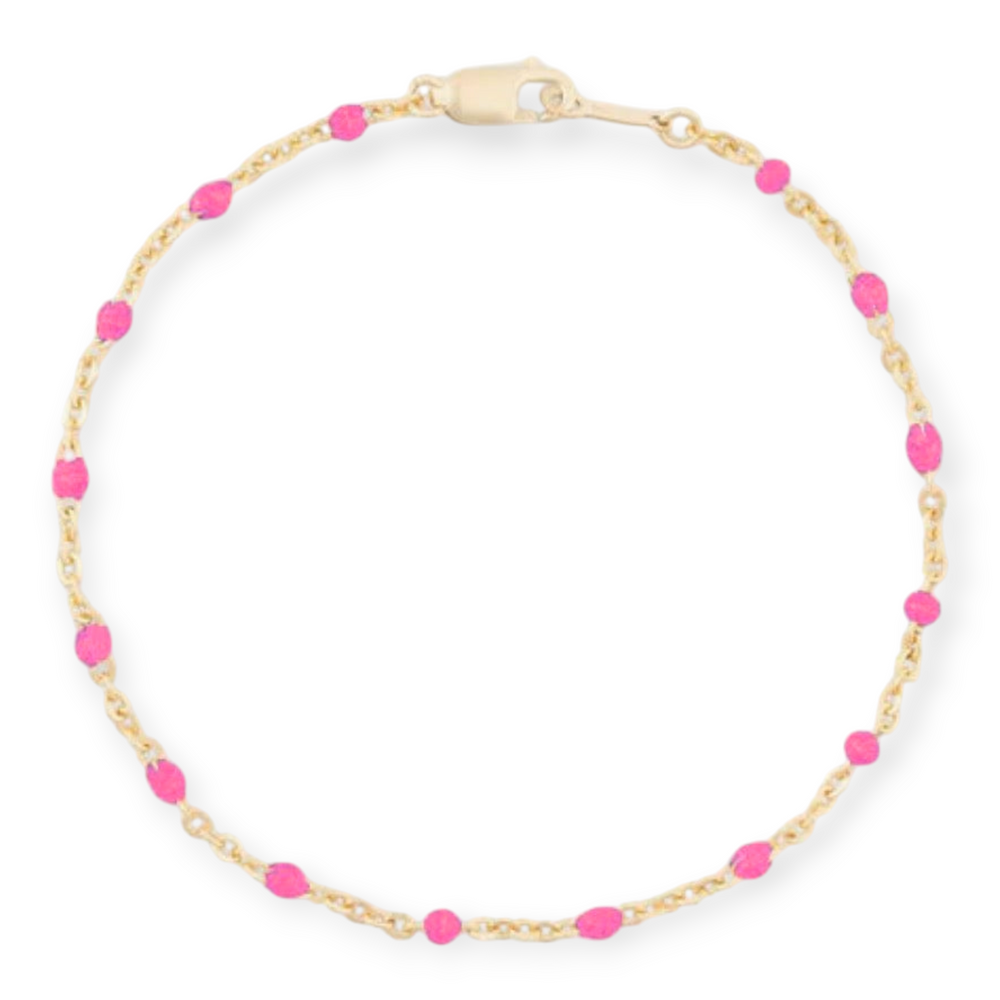 Pink Daisy Bracelet | 14K Gold Filled Enamel Chain, Bracelets, $ 52.00, A Moment Of Now™