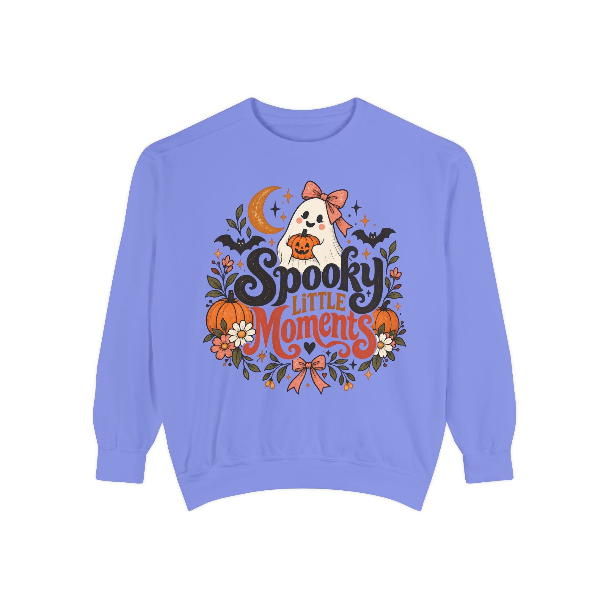 Unisex cute Halloween sweatshirt with retro ghost and pumpkin print