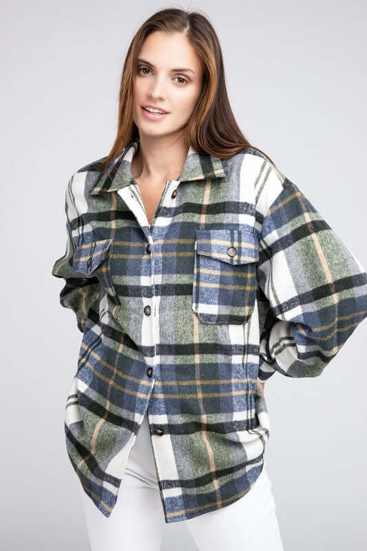 Textured Plaid Flannel Shirt