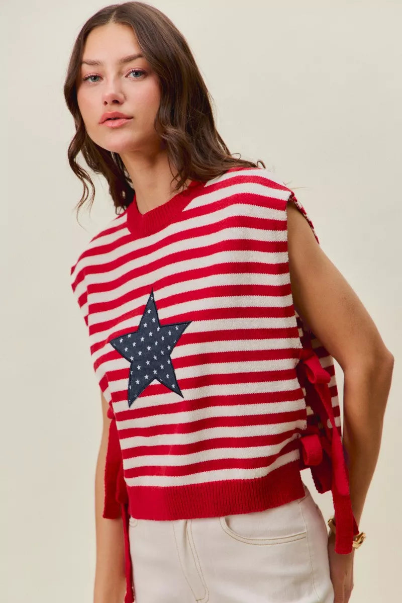 Stripe Star Patch 4th Of July Side Tie Vest Top | Boutique In USA, Vests, $ 49.00, A Moment Of Now™