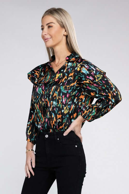 Multicolor Print Ruffle Blouse, Nuvi Apparel, $ 45.95