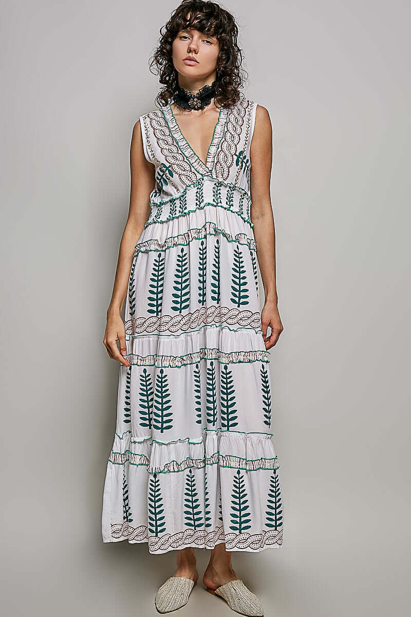 Ivory Floral Printed Sleeveless Tiered Maxi Dress | Smocked Waist, Dresses, $ 57.00, A Moment Of Now™