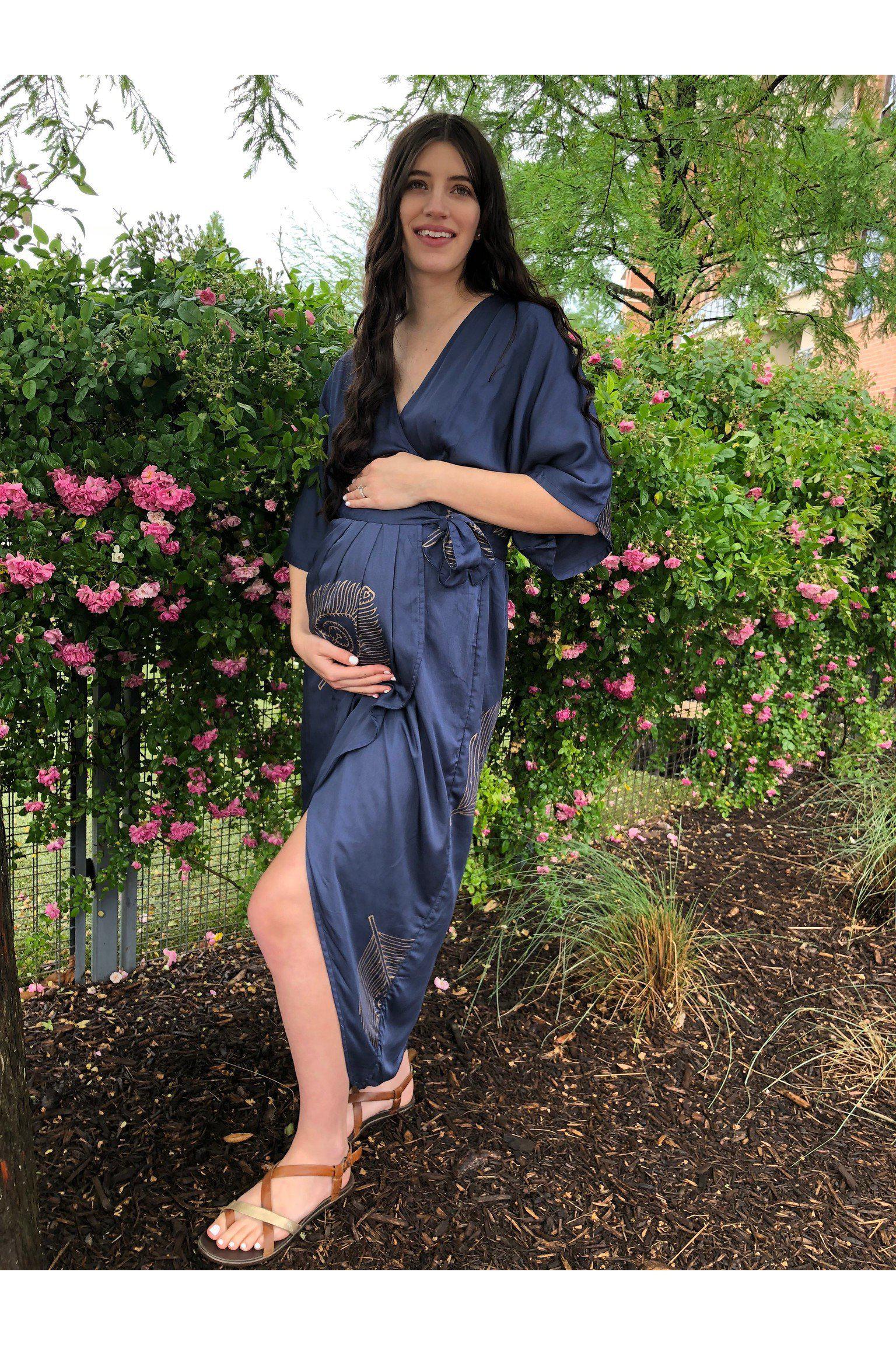 Peacock Feather Wrap Dress in Navy + Gold | Boutique In USA, Dresses, $ 180.00, A Moment Of Now™