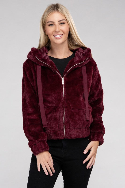 Shop Fluffy Zip-Up Teddy Hoodie For Women | Shop Boutique Clothing, Jackets, USA Boutique