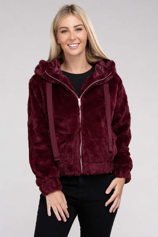 Fluffy Zip-Up Teddy Hoodie Jacket