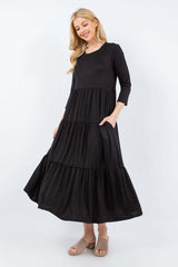 Black Long Sleeve Midi Dress with Pockets, Celeste, A Moment Of Now