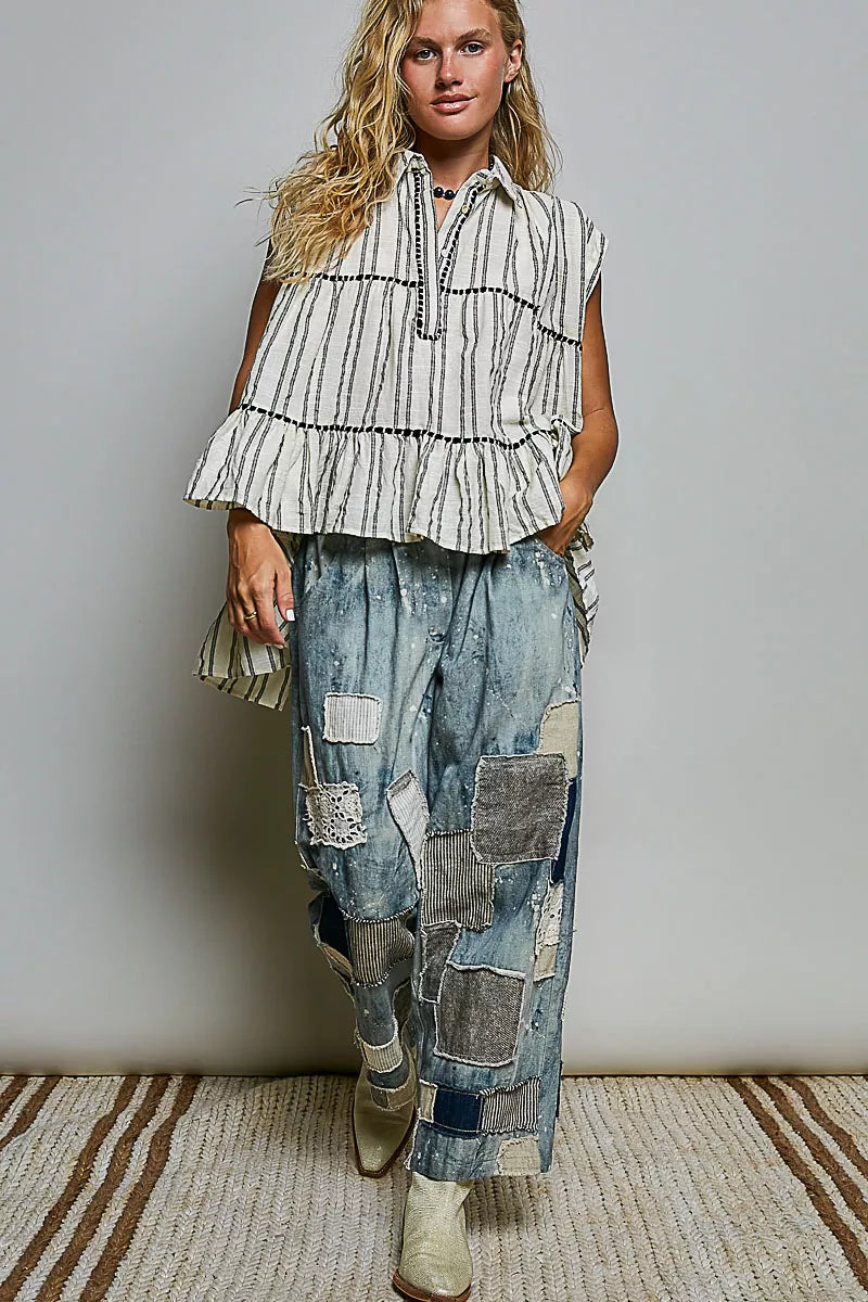 Striped Ruffle Collared Sleeveless Cotton Top | Boutique In USA, Blouses, $ 55.00, A Moment Of Now™