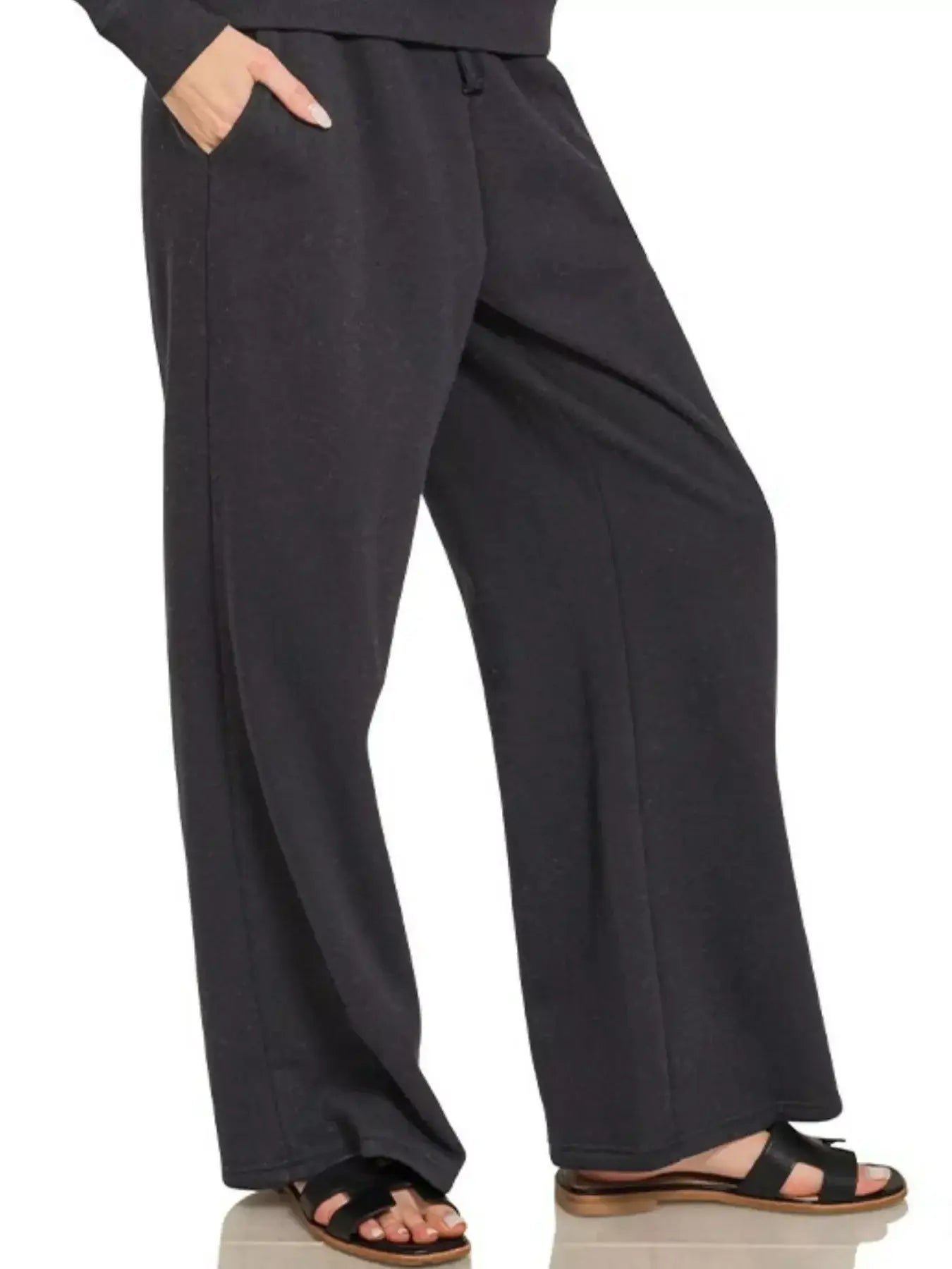 Cozy Black Fleece Long Sleeve Top & Sweatpants Set, Outfit Sets, $ 45.00, A Moment Of Now™