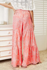 Pink Floral Tiered Wide Leg Pants