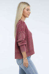 Washed Side Slit Oversized Cropped Sweater, ZENANA, $ 55.00