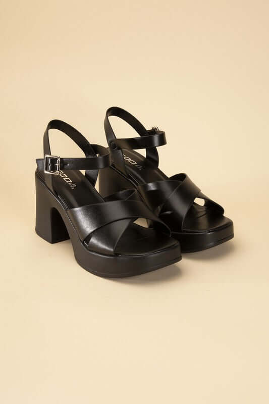 TOUCH-S Crisscross Sandals Heels with Ankle Straps