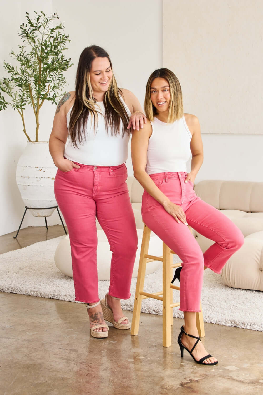 Sunkissed Pink Crop Dylan Tummy Control Jeans, Jeans, $ 59.00, A Moment Of Now™